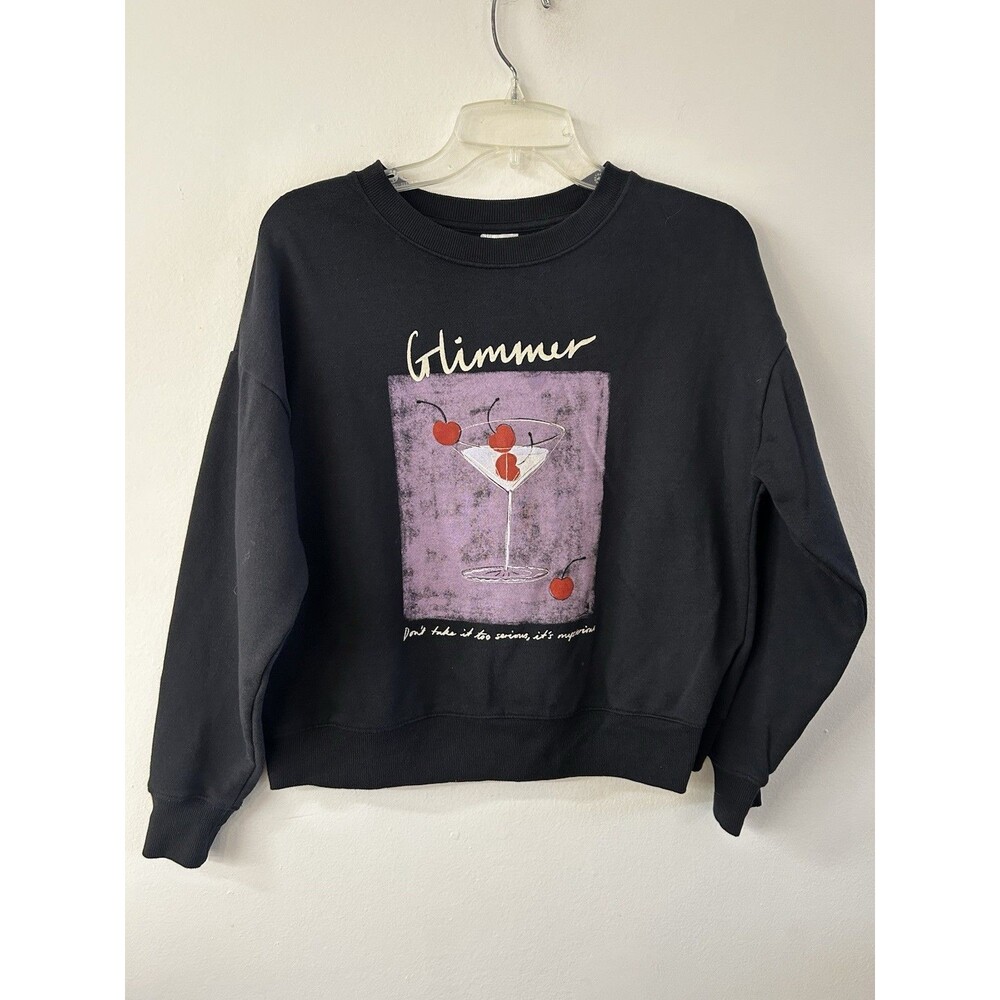 Maeve x Natalia Bagniewska Cocktail Graphic Sweatshirt *Glimmer* Black Size XS